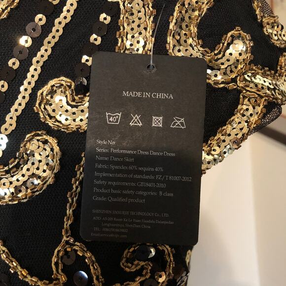 Black Gold Sequin Fringe Dress M Dance Party NYE Gatsby 1920 Flapper Costume NEW - Picture 11 of 12